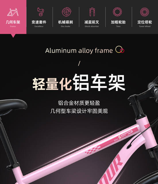 Mountain Bike for Adults, Women's Model, with Gears, for Teenagers, Road and Campus Use, Shock-Absorbing Bicycle, 24inch Model for Boys, for Junior High School Students detail 9