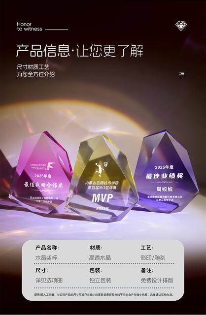 New High-End Colorful Crystal Trophy Customized for Corporate Awards, Annual Meeting Awards, and Commemorative Gifts to Honor Outstanding Employees detail 6