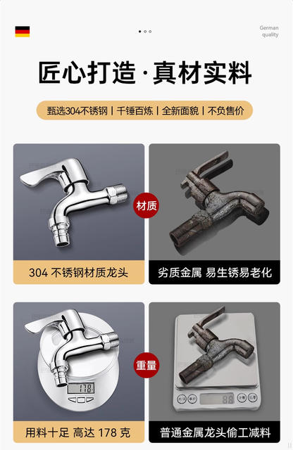 304 Stainless Steel Faucet Washing Machine Balcony Mop Sink 4-Point Water Outlet Wall-Mounted Single Cold Quick-Open Household Faucet detail 7