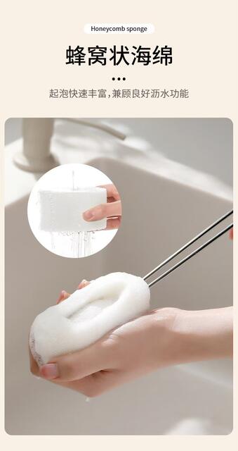 Stainless Steel Long Handle Replaceable Sponge Washing Cup Brush Bottle Brush Cleaning Cup Glass Cup Thermos Cup Sponge Brush detail 5
