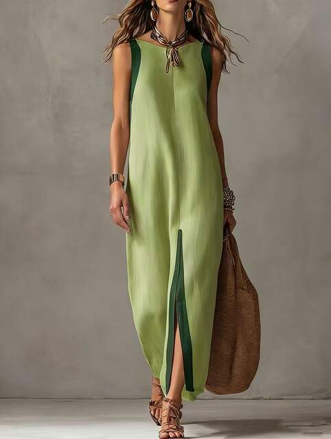 Amazon 2026 Cross-Border European and American Summer New Style Women's Casual Elegant Sleeveless Color-Block Split Dress detail 9