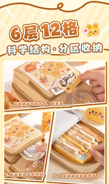 Muyanfang Portable School Bag Pencil Case, Large Capacity, High Aesthetic Stationery Box, Multifunctional Pencil Case for Junior High School Students and Elementary School Students detail 4