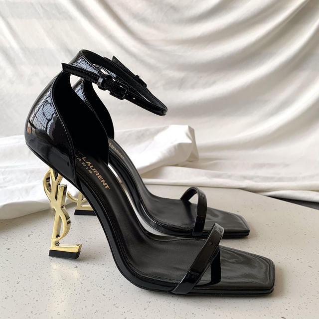 Cross-Border Hot-Selling Syl Sandals for Women, Ysl Metallic Heel Patent Leather Saint Laurent Single-Strap High Heels for Women, Large Size detail 2