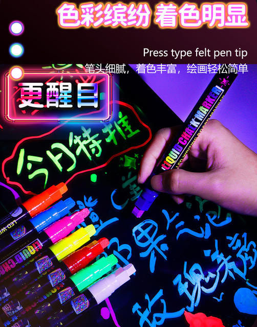 Fluorescent Board Special Pen Highlighter Mark Led Digital Luminous Erasable Luminous Advertising Watercolor Blackboard Whiteboard Pen detail 5