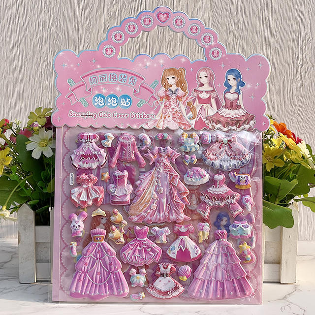Children's Satchel Double-layer Princess Dress-up Stickers for Little Girls to Change Clothes and Characters Cartoon Hot Stamping Stereo Stickers detail 2
