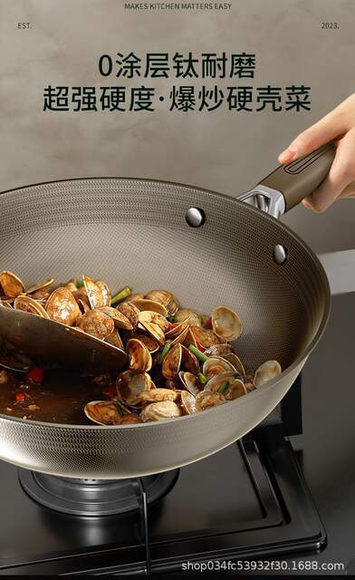 Factory direct supply double-sided titanium wok household titanium non-stick pan uncoated wok gas stove induction cooker universal detail 10