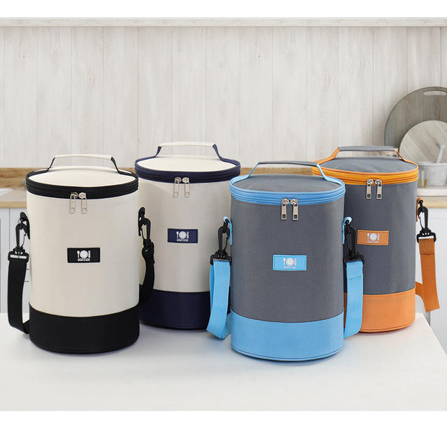 Oxford cloth lunch bag student lunch box handbag round thickened aluminum foil outdoor insulation office worker cylinder lunch bag detail 7