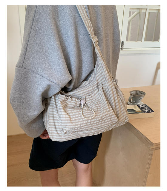 Bags 2025 New Korean Style Plaid Drawstring Pleated Cloud Bag Large Capacity Backpack Shoulder Bag Crossbody Bag Women's Bag detail 11