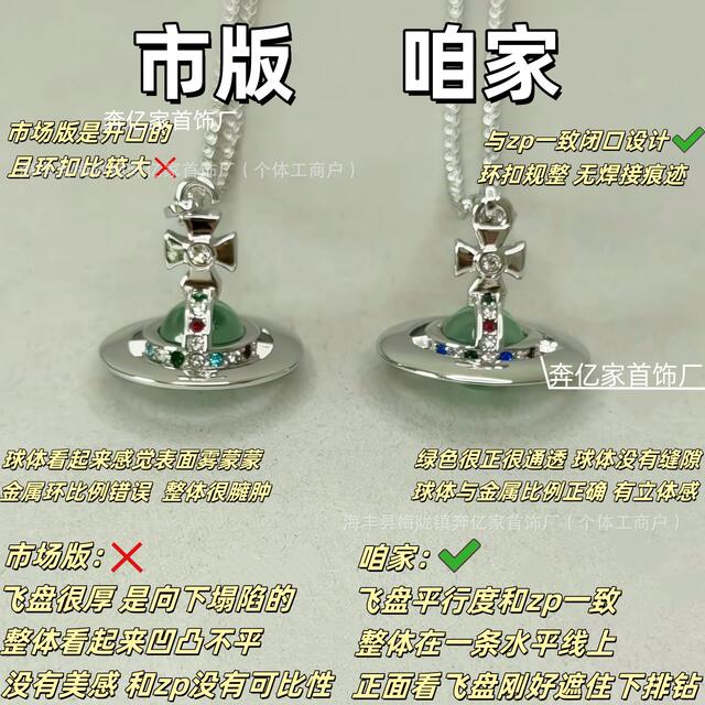 Empress Orb Medium Three-Dimensional Saturn Necklace Unisex High Version Mint Green 10m Pendant Ufo Clavicle Chain detail 1