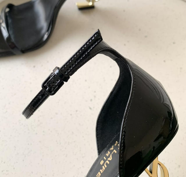 Cross-Border Hot-Selling Syl Sandals for Women, Ysl Metallic Heel Patent Leather Saint Laurent Single-Strap High Heels for Women, Large Size detail 8