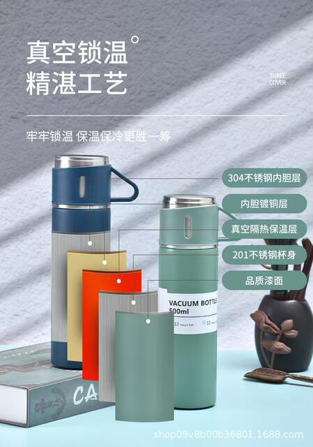 Cross-Border 304 One-Cup Three-Cover Dual-Use Outdoor Stainless Steel Vacuum Insulated Cup Large-Capacity Portable Water Cup All-Steel detail 8