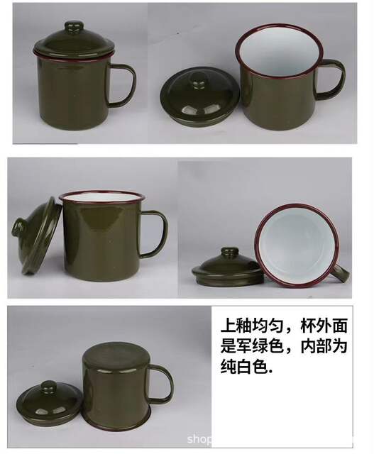 Thickened Army Green Classic Old-fashioned Nostalgic Enamel Tea Jar Water Cup for Comrades and Veteran Cadres Gifts Military Cup Tea Jar detail 4
