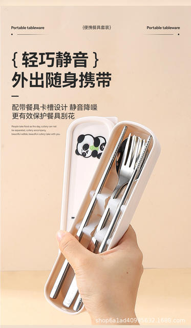 316 Stainless Steel Spoon, Chopsticks, Fork, Cutlery Set, Three-Piece Set, Portable Storage Box for Students and Office Workers detail 7