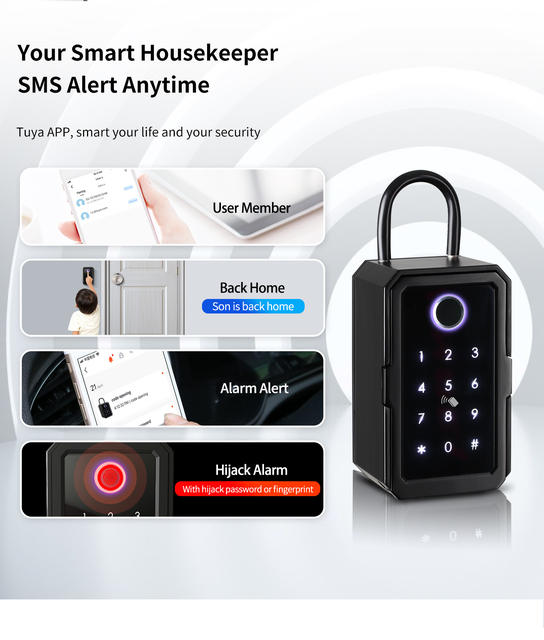All-through lock fingerprint key box wall-mounted password storage box graffiti Bluetooth password box mobile phone control smart lock detail 9