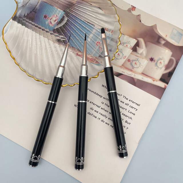 Black Metal Engraved Double-Ended Manicure Pen Steel Surface Pen Pull-Line Pen Functional Pen 3-Piece Set Manicure Brush Art detail 7