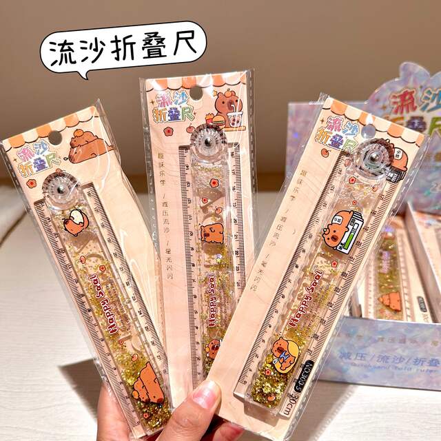 30cm Capybara Folding Ruler Wholesale Capybara Liquid Sand Straight Ruler Student Stationery Exam Drawing Ruler detail 4