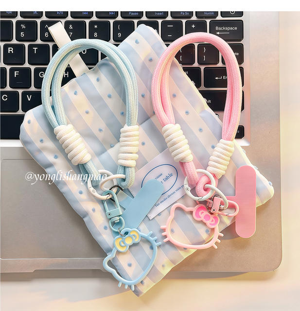 Cross-Border Wholesale Cartoon Kt Cat Phone Strap Girly Heart Bag Pendant Double-Ended Clip Hanging Chain Woven Wrist Strap detail 7