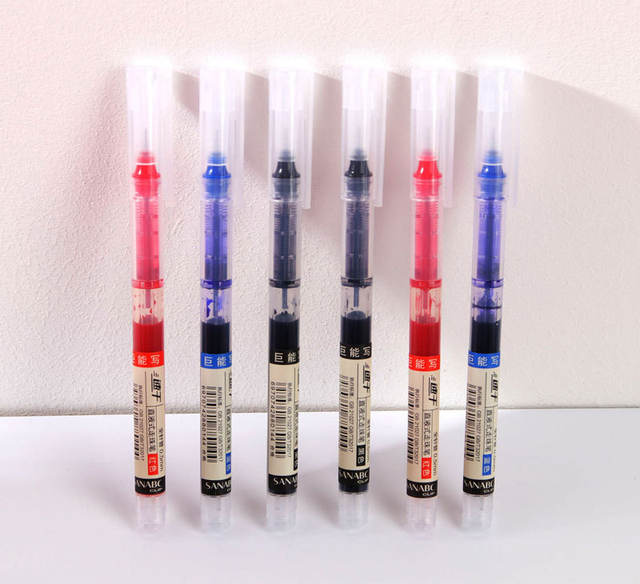 Quick-drying straight-liquid ballpoint pen 0.5mm red and black gel pen office supplies water pen signature pen stationery detail 1