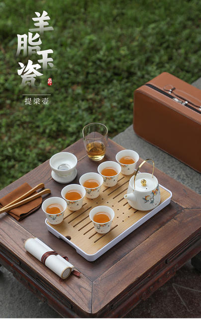 Travel Kung Fu Tea Set, Ceramic Teapot and Teacups, a Complete Set, Portable Outdoor Gift, Practical Gift for Clients detail 2