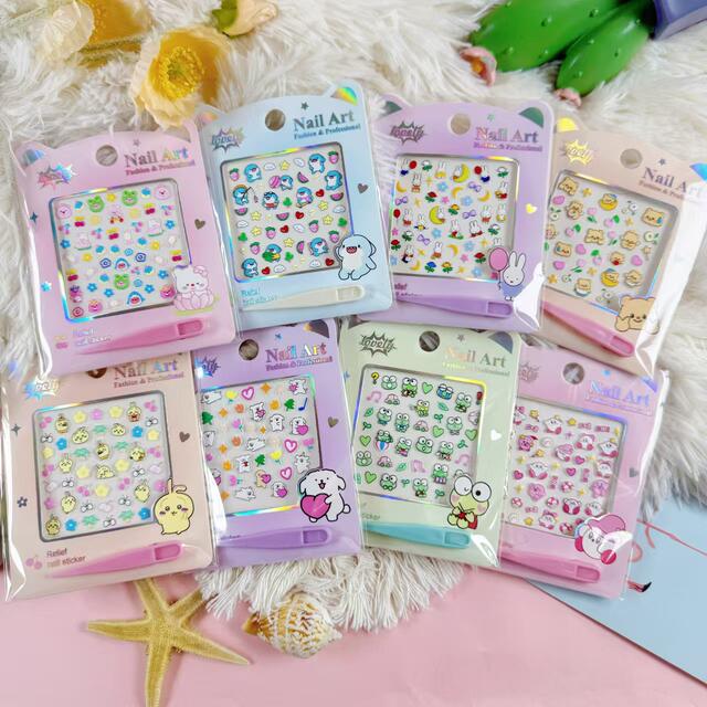 New 3D cartoon cute children's nail stickers waterproof nail stickers uv relief three-dimensional little girl nail stickers detail 1