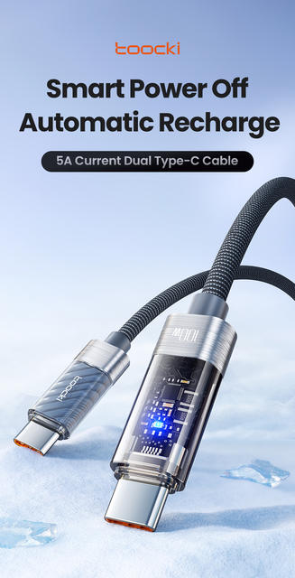 Toocki Mobile Phone Data Cable Transparent Automatic Power-Off 100W Fast Charging Cable Suitable for Huawei Xiaomi Charging Cable detail 1