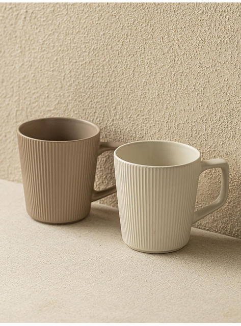 Simple Style Vertical Pattern Ceramic Water Cup High Color Value Household Large Capacity Mug Couple Cup Wholesale for Office detail 4