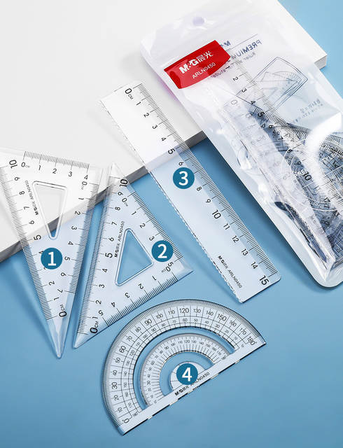 Morning Mg Light Ruler Set of Four Pieces, 15cm Transparent Triangle Ruler, Multifunctional Student Stationery Drawing Exam Ruler Set detail 4