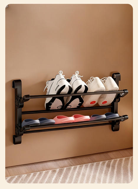 Slipper Rack Bathroom Wall-Mounted Storage Rack Home Door Folding Hanger Home Shoe Drying Rack Storage Organizer detail 9