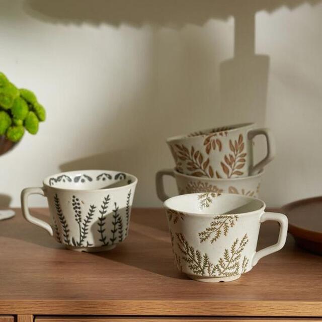 Ceramic embossed breakfast cup oatmeal mug small fresh water cup coffee cup wholesale European retro ceramic household detail 7