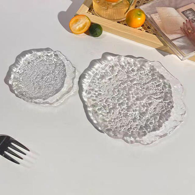 Japanese-style irregular glass plate rectangular tray round dessert flat plate creative tableware cooking plate sushi plate detail 9
