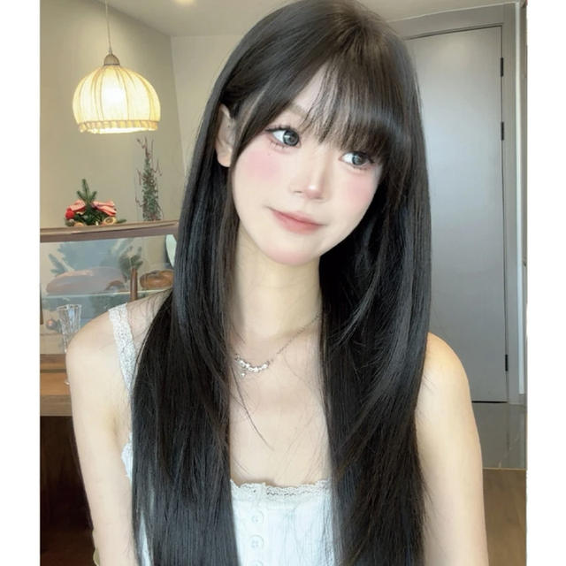 Wig Full Head Cover Women's Black Long Straight Long Hair Simulation Hair Air Bangs Fluffy Natural Daily Full Top Wig Hair Cover detail 2