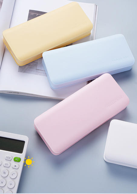 Macaroon stationery box handmade diy cream glue multifunctional plastic pencil box flip printed LOGO text detail 2
