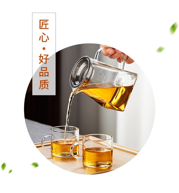 Tea Set with Large and Small Cups, Borosilicate Glass, Thickened Fair Cup, Tea Strainer, Small Green Tangerine Tea Pot, Thickened and Heat-Resistant detail 2