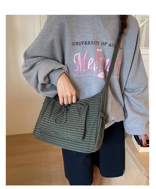 Bags 2025 New Korean Style Plaid Drawstring Pleated Cloud Bag Large Capacity Backpack Shoulder Bag Crossbody Bag Women's Bag detail 6