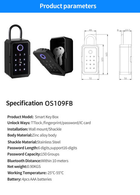 All-through lock fingerprint key box wall-mounted password storage box graffiti Bluetooth password box mobile phone control smart lock detail 11