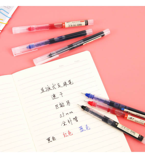 Quick-drying straight-liquid ballpoint pen 0.5mm red and black gel pen office supplies water pen signature pen stationery detail 6