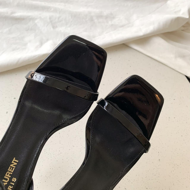 Cross-Border Hot-Selling Syl Sandals for Women, Ysl Metallic Heel Patent Leather Saint Laurent Single-Strap High Heels for Women, Large Size detail 7