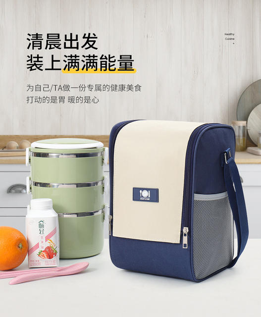 Lunch Box Bag Square Large Opening Insulation Bag to Bring Rice to Work Handbag Aluminum Foil Thickeneded Insulation Bag Student Lunch Bag detail 5