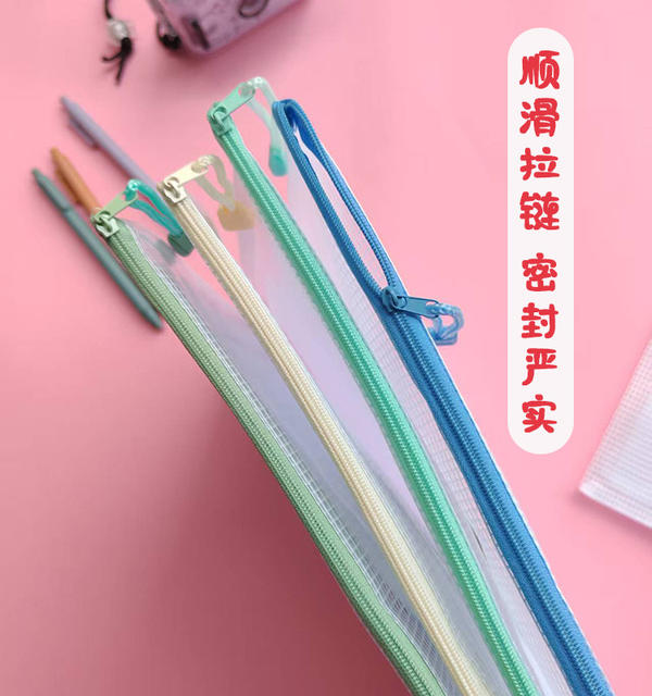 Waterproof Office Information Bag Morandi Mesh Zipper Bag Student Test Paper Storage Bag Thickeneded A4 File Bag Printing detail 4
