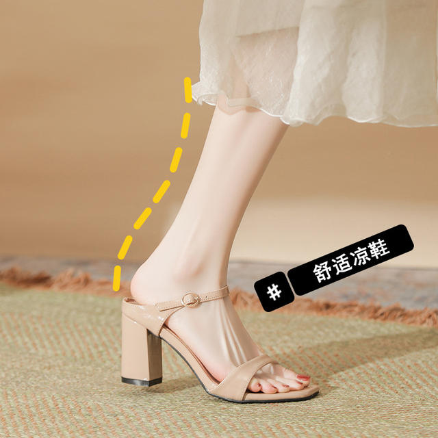 Yb-F1 Square Toe High-Heeled Sandals for Women Small Size 30 Thick Heel Comfortable Slippers Large Size Plus Fat and Widened Women's Shoes 43 45