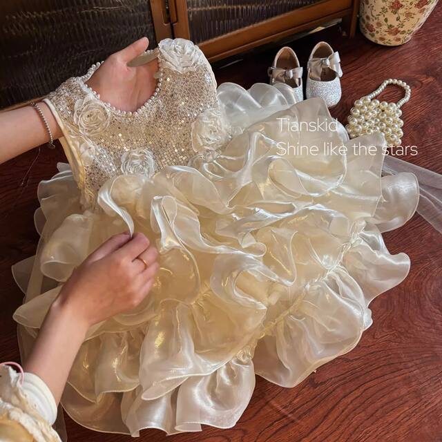 Girls' Princess Dress 2026 New Summer Style for Toddlers and Young Children, Elaborate Dress for Baby Girls' Birthday and First Birthday Party detail 4