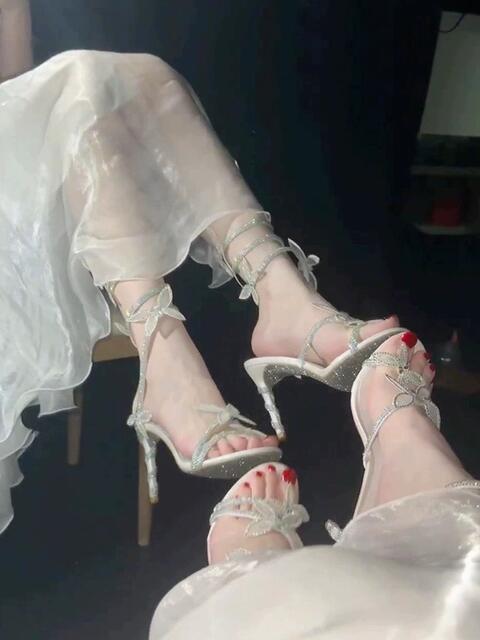 RC New Summer Bow Raquin Strap Snake-wound High Heels Fashion Sexy Elegant All-match Stiletto Sandals detail 5