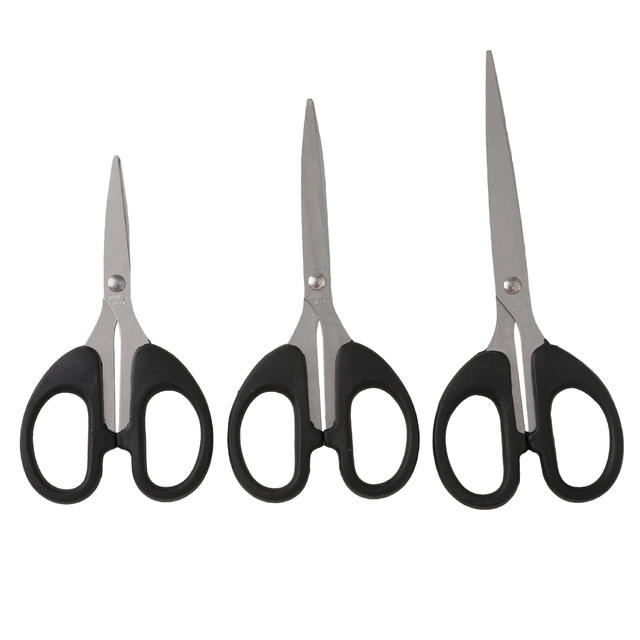 Large, Medium, and Small Pointed Stainless Steel Multi-Purpose Black-Handled Scissors for DIY Crafts, Office, and Home Stationery Cutting detail 2