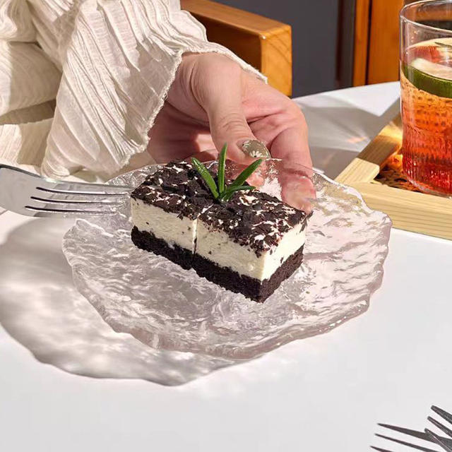 Japanese-style irregular glass plate rectangular tray round dessert flat plate creative tableware cooking plate sushi plate detail 11