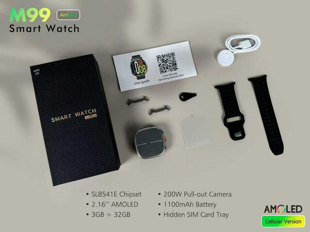 Cross-Border Wide-Screen Card-Insertable M99 Smart Watch 5g Global Communication 2.4inch Waterproof Rotating Camera Google Phone Watch detail 3