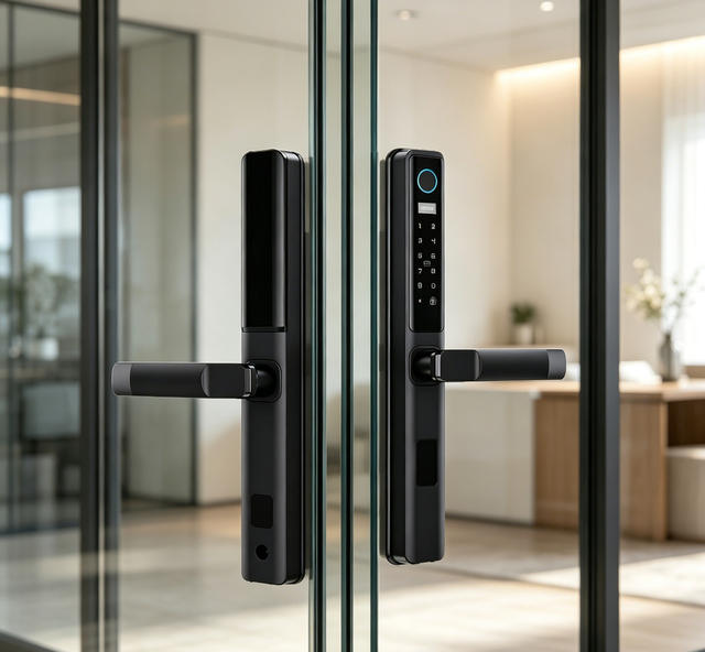 Broken Bridge Aluminum Smart Fingerprint Lock Glass Door Password Lock Outdoor Waterproof Narrow Edge Patio Door Sliding Aluminum Alloy Door Lock detail 5