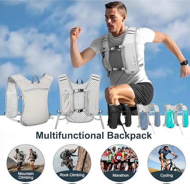 Night Running Backpack with Reflective Strips, Cycling and Running Casual Small Backpack, Breathable Waterproof Running Vest, Water Bottle and Mobile Phone Backpack detail 4