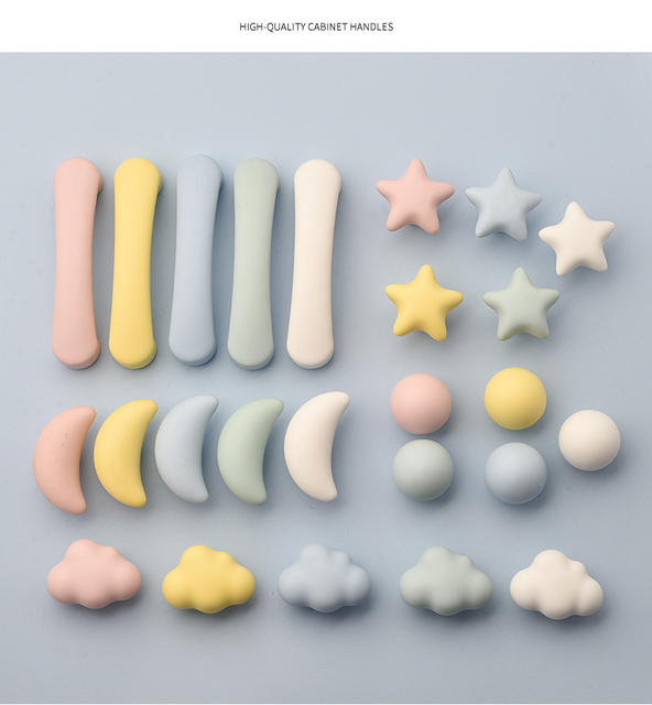 Matte Color Star Cloud Handle Modern Cartoon Children's Room Wardrobe Door Cute Home Anti-Collision Door Handle detail 8