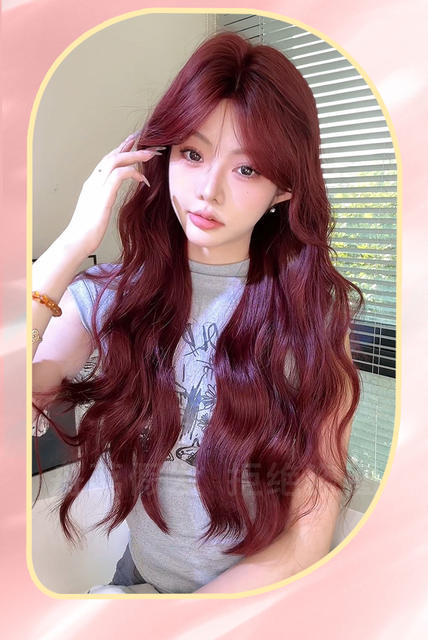 Zhou Li Wig Raspberry Red Sweet Natural Long Curly Hair Fashionable Stylish Full Head Wig That Enhances Complexion and Looks Natural Wholesale detail 11