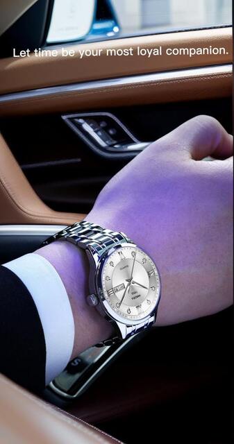 Classic Men's Watch Men's Business Quartz Men's Watch Large Dial Steel Strap Fully Automatic Non-Mechanical Watch Waterproof Gold detail 4